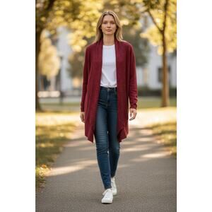 Keren Hart Burgundy Sweater Cardigan Soft Cozy Size XL